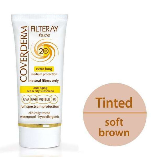 Coverderm Filteray Soft Brown Αδιάβροχη Αντηλιακή Κρέμα Προσώπου SPF20 με Χρώμα 50ml
