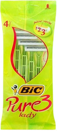 BIC Pure 3 Lady Disposable Razors for Body Single Use with 3 Blades & Lubricious Strip Aloe Vera 4pcs