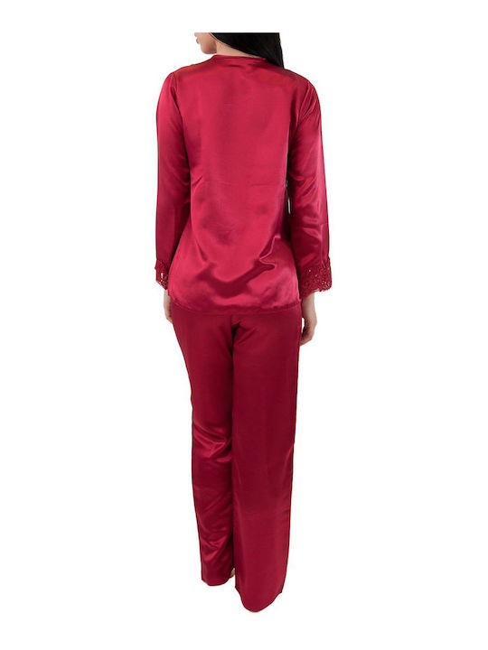 FMS Winter Braut Damen Pyjama-Set Satin Weiß