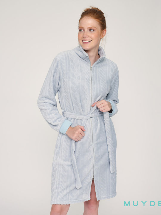 Muydemi Winter Women's Robe Light Blue