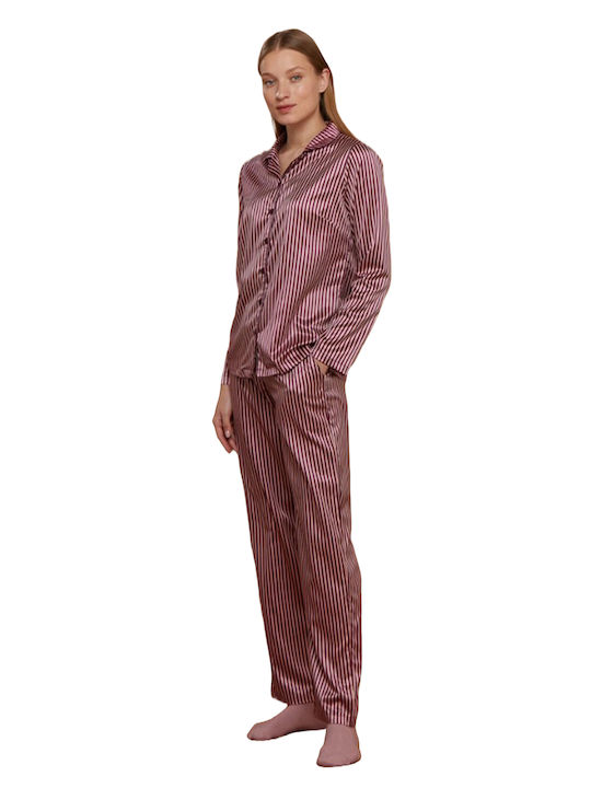 Noidinotte Winter Damen Pyjama-Set Satin Burgundisch