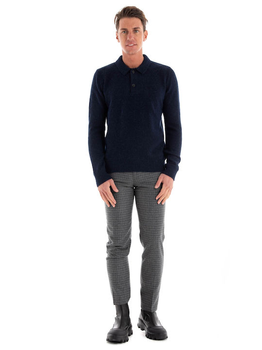 Selected Men's Long Sleeve Sweater Polo Blue