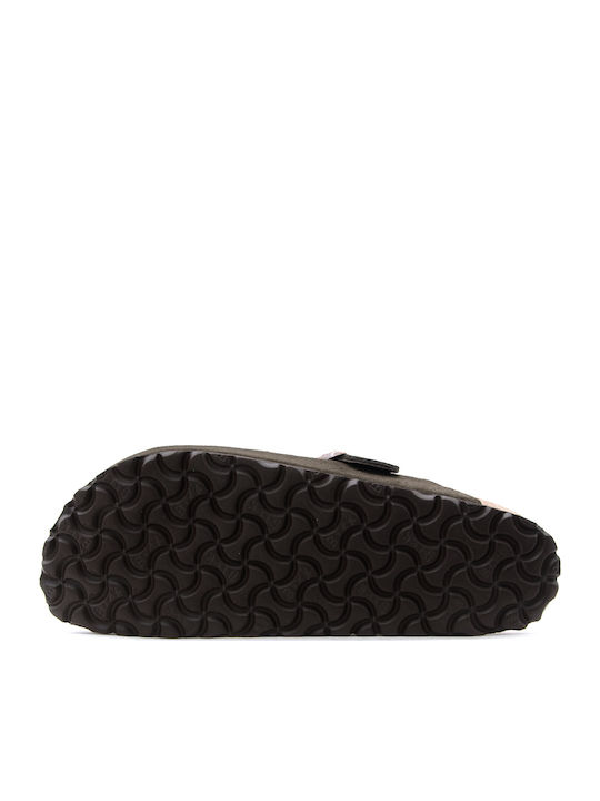 Boston Suede Shearling Χειμερινές Γυναικείες Παντόφλες με Γούνα Mocca Narrow Fit