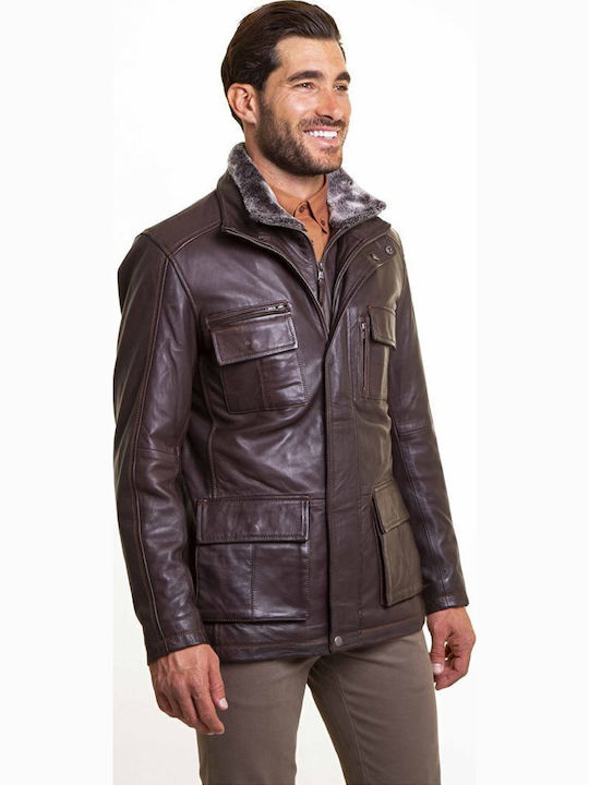 Leather Winter Jacket Brown