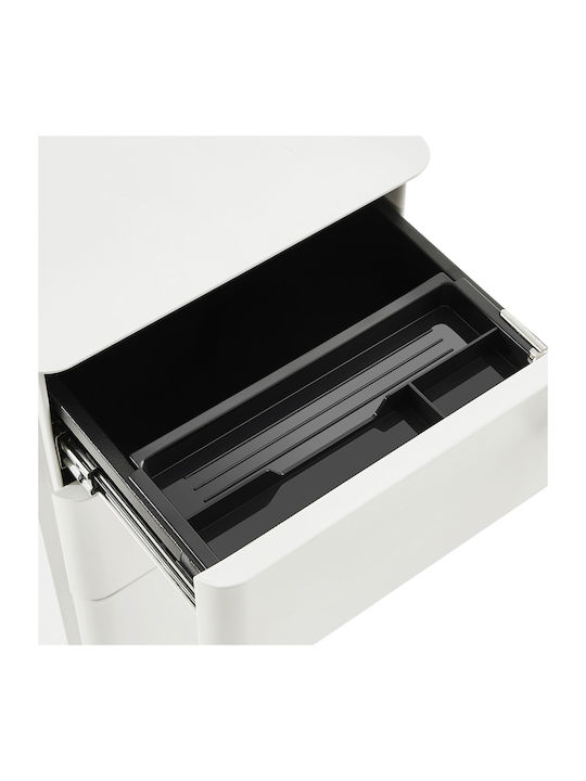 Office Storage Metal Drawer with Wheels, Lock & 3 Drawers White L46xW30xH59.2cm