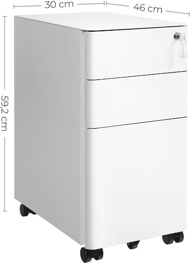 Metal Office Drawer with Wheels and Lock White 46x30x59.2cm