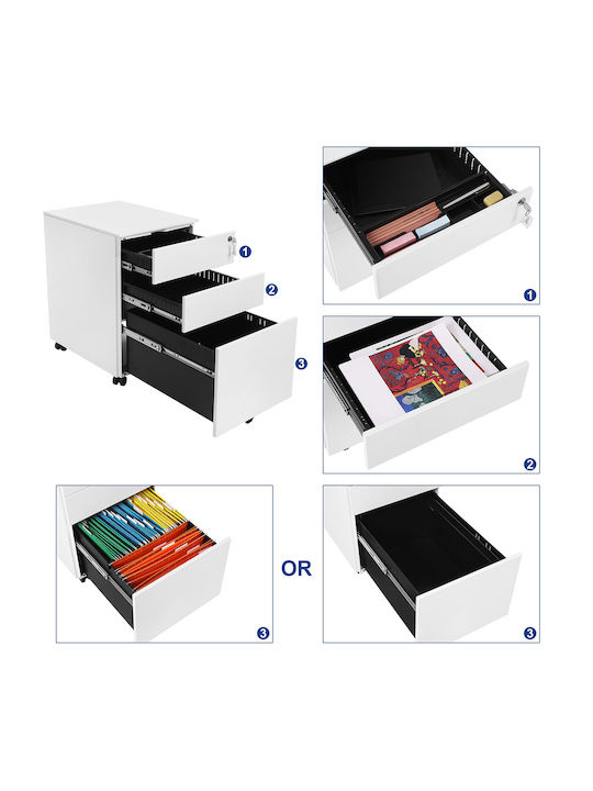 Schublade Büro mit Rollen & Schloss White 52x39x60cm