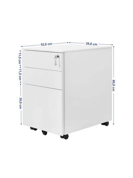 Schublade Büro mit Rollen & Schloss White 52x39x60cm