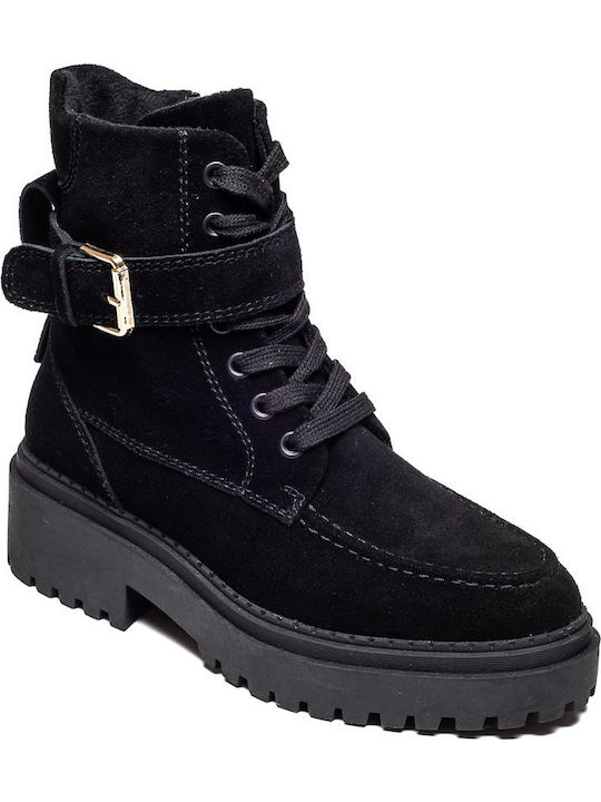 Leder Stiefeletten Damen Schwarz