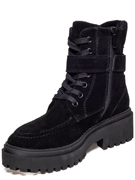 Leder Stiefeletten Damen Schwarz