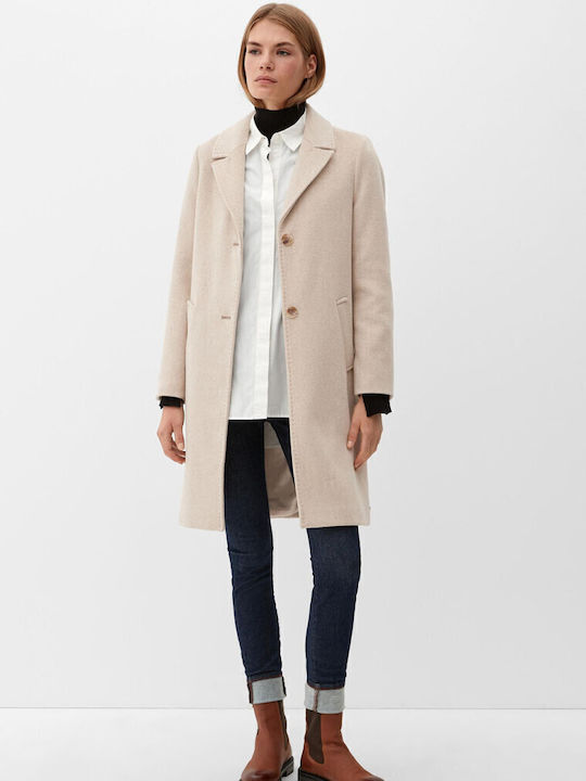 Women's Beige Coat with Buttons