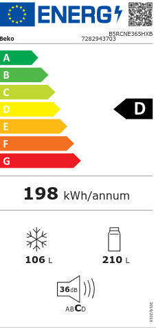 Beko Combină frigorifică 316lt NoFrost Î186.5xL59.5xA66.3cm. Inox B5RCNE365HXB