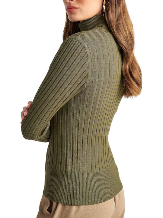 Attrattivo Women's Long Sleeve Sweater Turtleneck Khaki