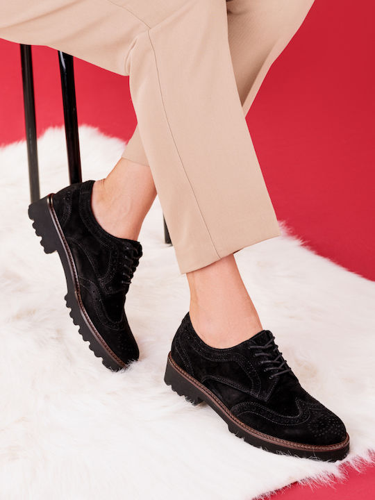 Leder Damen Oxfords in Schwarz Farbe