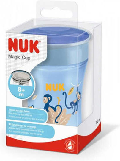 Nuk Baby Cup with Handles and Straw Cup Evolution Magic made of Silicone Blue Monkeys 230ml for 8m+m+ 10.751.312