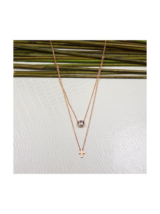 Art d or Necklace Double with Pink Gold Plating with Zircon