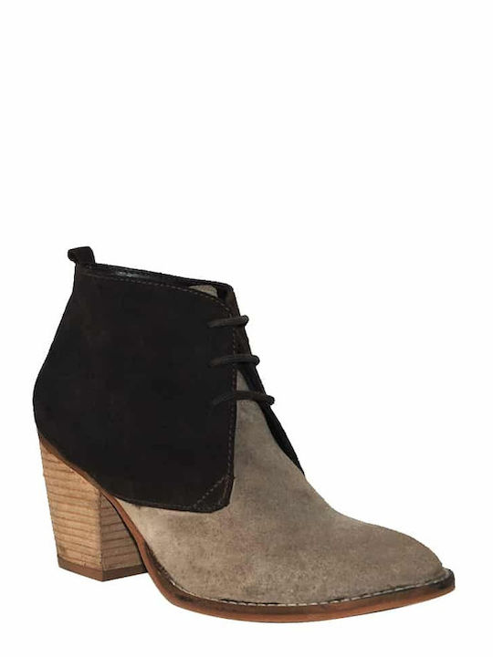 Jeffrey Campbell Xavier Lace Up Γυναικεία Μποτάκια με Μεσαίο Τακούνι Μπεζ