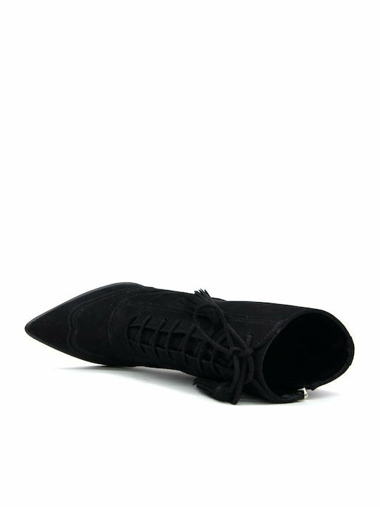 Leather Women's Ankle Boots with High Heel Black