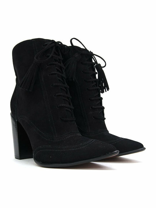 Leather Women's Ankle Boots with High Heel Black