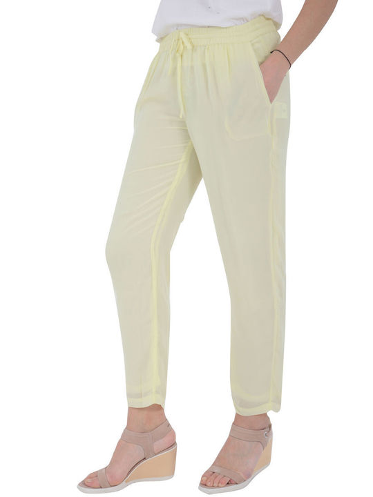 Silvian Heach Women's Fabric Trousers with Elastic Yellow
