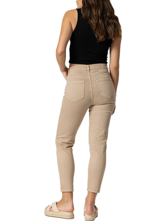 Tiffosi Hoch tailliert Damenjeanshose in Mom Passform Beige