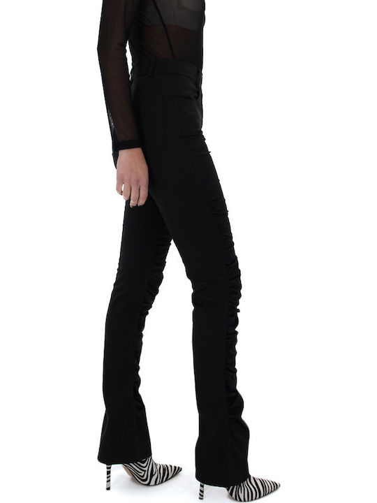 Pants Women's High-waisted Fabric Trousers Slim Fit Black