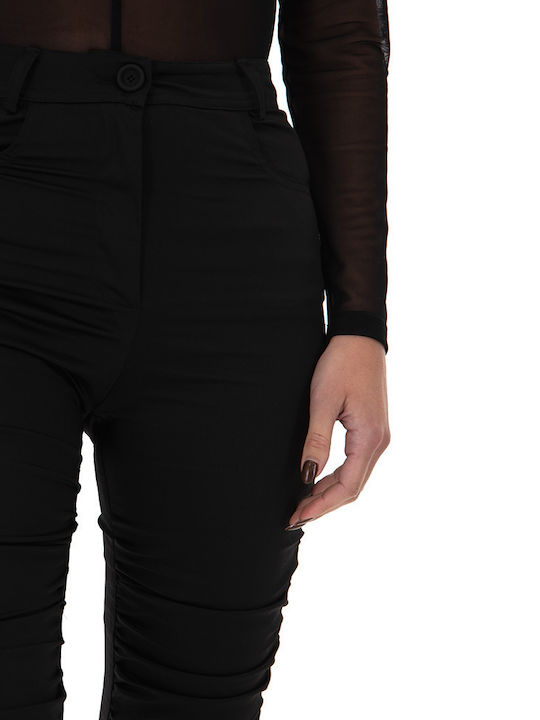 Pants Women's High-waisted Fabric Trousers Slim Fit Black