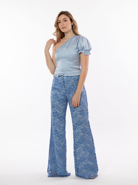 Women's Fabric Trousers Light Blue