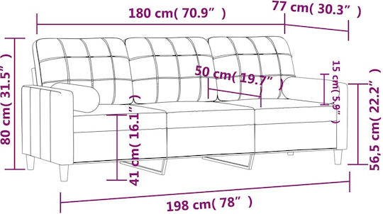 Canapea Cu Trei Locuri Gri Închis Cu Perne Decorative 198x77x80cm