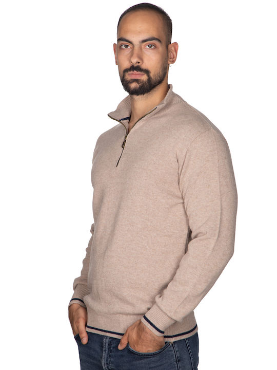 Vera Herren Langarm-Pullover Ausschnitt mit Reißverschluss beige