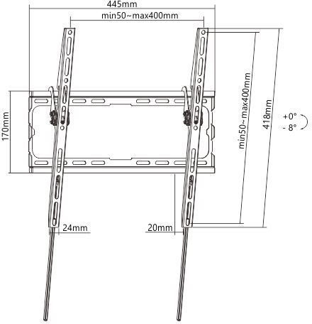 Powertech PT-1127 Wandhalterung für Fernseher bis 70" und 45kg Schwarz