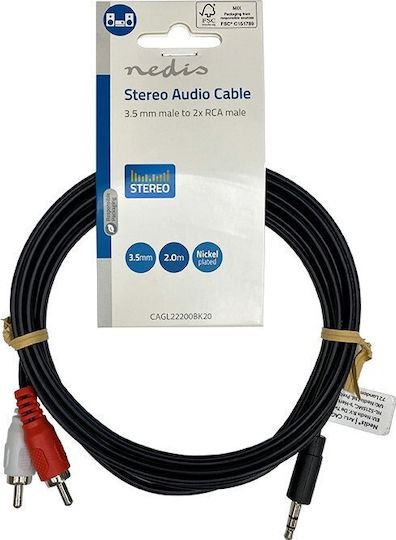 Nedis Cable 2x RCA male - 2x RCA male 2m CAGL22200BK20