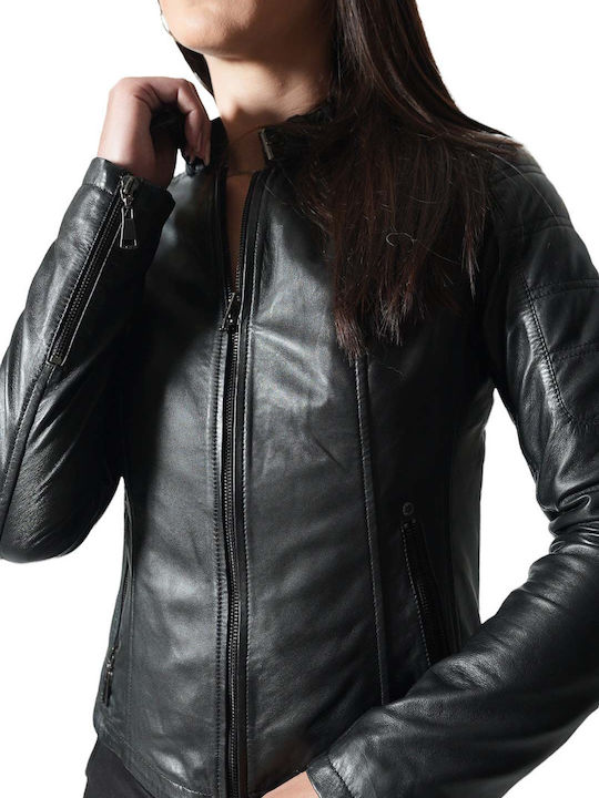 MARKOS LEATHER Women's Short Lifestyle Leather Jacket for Winter BLACK