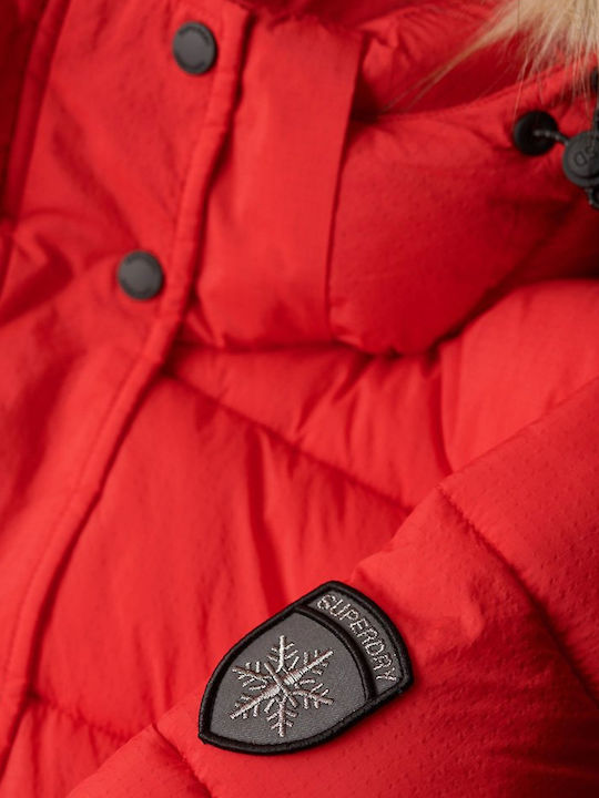 Superdry D3 Ovin Faux Κοντό Γυναικείο Puffer Μπουφάν για Χειμώνα Red