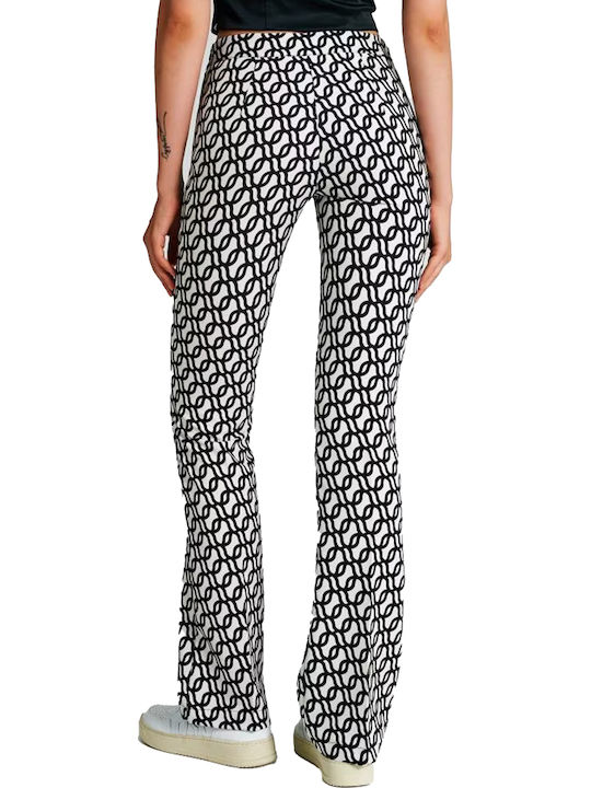 Women's Fabric Trousers Wide Line White/Black