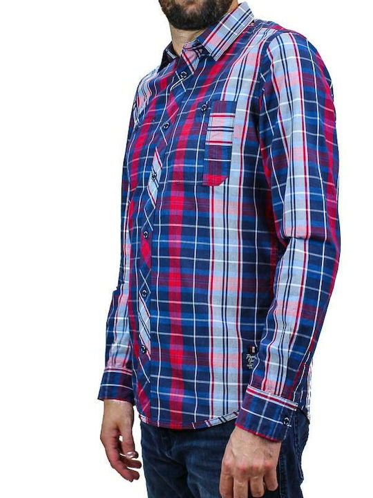 Tom Tailor Men's Shirt Long Sleeve Cotton Checked Peach.