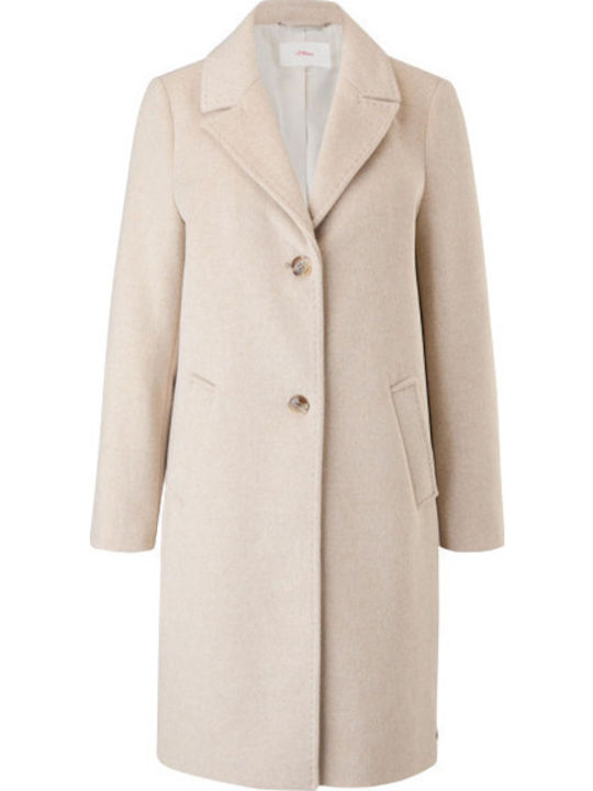 Women's Beige Coat with Buttons