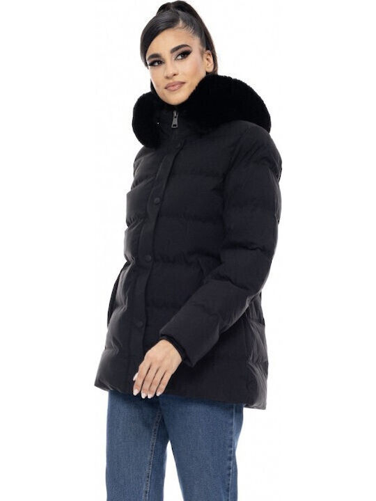 Women's Short Puffer Jacket for Winter Black
