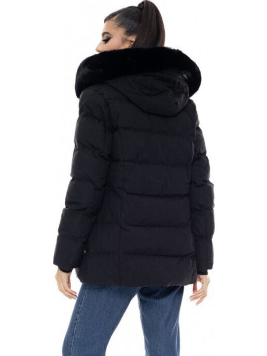 Women's Short Puffer Jacket for Winter Black