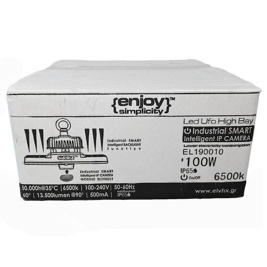Elvhx Φωτιστικό Καμπάνα 100W Kühles Weiß 13500lm mit integrierter LED Schwarz Ø279xH166cm