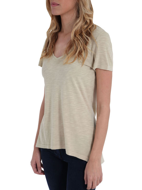 Freddy Damen T-shirt mit V-Ausschnitt Polka Dot Beige