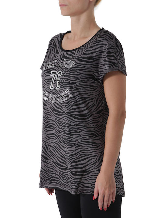 Freddy Women's Blouse Short Sleeve Animal Print Black