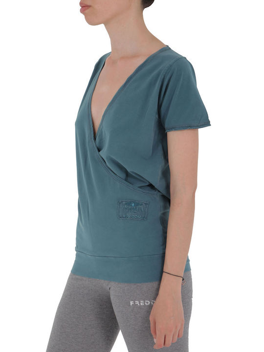 Freddy Damen Sportliches Bluse Kurzärmelig Blau