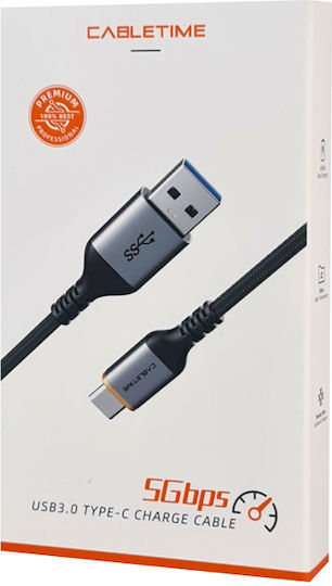 Cabletime USB 2.0 Cable USB-C male - USB-A 15W Black 0.5m (CT-AMCMG1-AG05)
