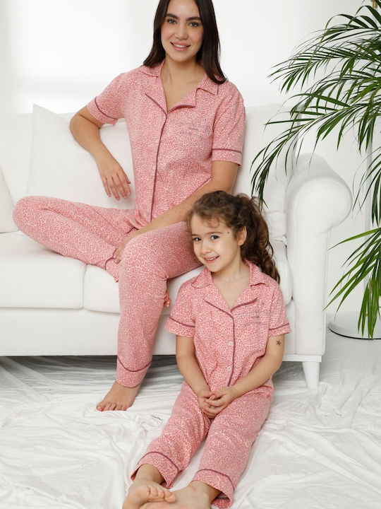Sexen Kinder Schlafanzug Sommerlich Baumwoll Pink