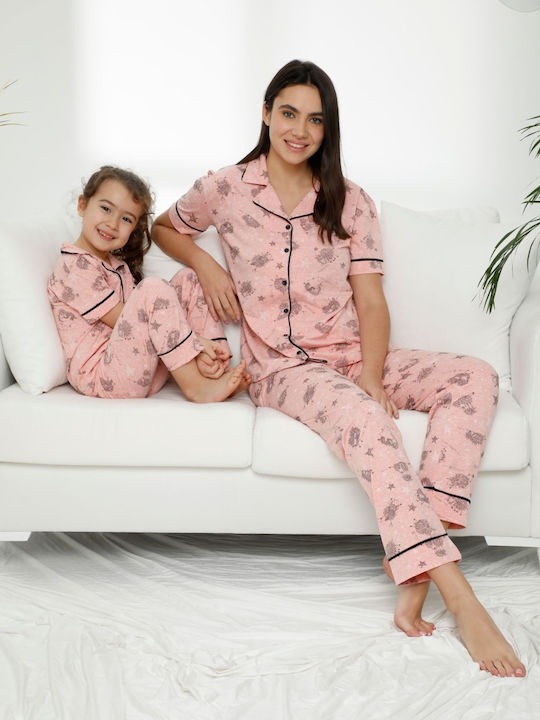Sexen Kinder Schlafanzug Sommerlich Baumwoll Rosa