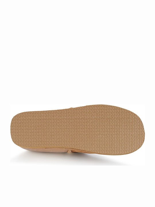 Leather Winter Women's Slippers Brown