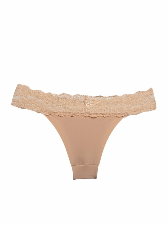 Dreams by Joyce Women's Brazil Seamless with Lace Beige