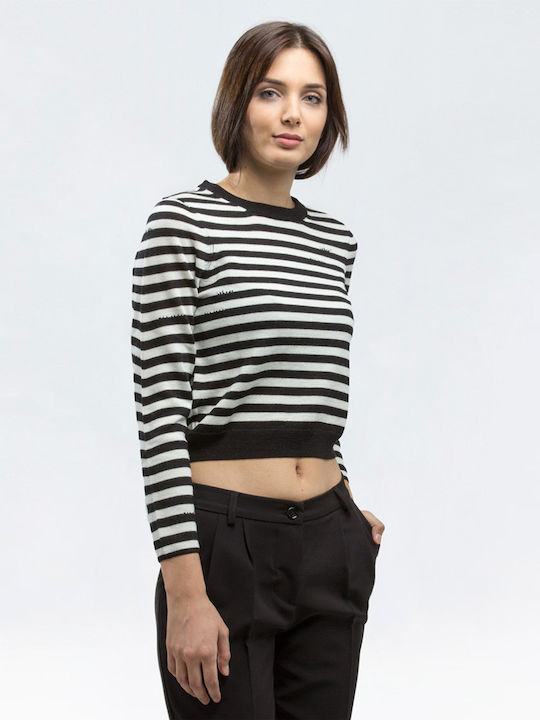 Women's Long Sleeve Sweater Woolen Striped White