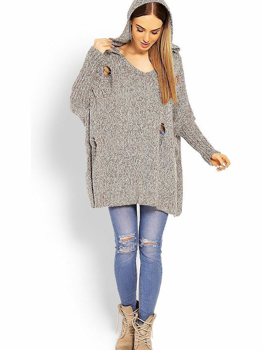 PeeKaBoo Women's Long Sleeve Sweater with Hood Beige